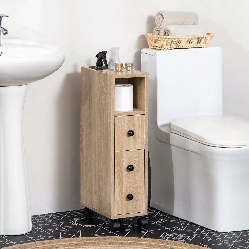 Mobile Bagno con Cassetto e Armadietto ¨C Zephmum ¨C Legno Rovere 18x30x68.5 cm