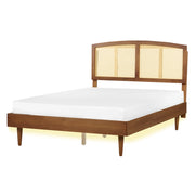 Letto in legno di gomma chiaro UE matrimoniale con LED 140 x200 cm con testiera a doghe Stile rustico minimalista
