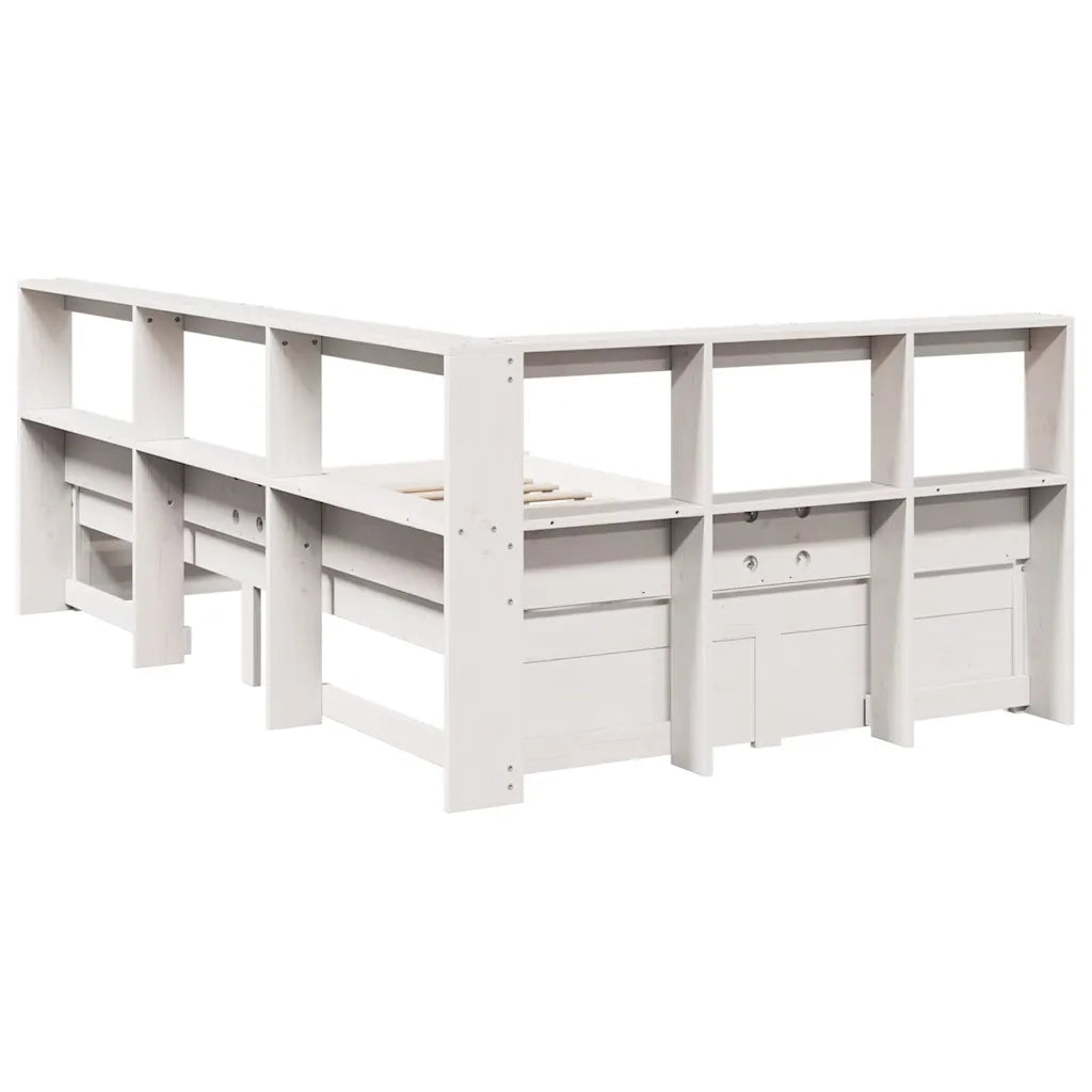 Letto Libreria senza Materasso-Struttura Letto con contenitore Bianco 90x190 cm Massello Pino 686697