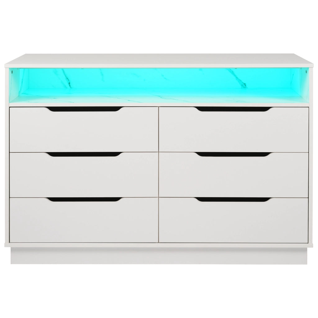 Credenza con Cassetti e LED, Effetto Marmo ¨C MINIMAL ¨C Bianco 120x40x85cm