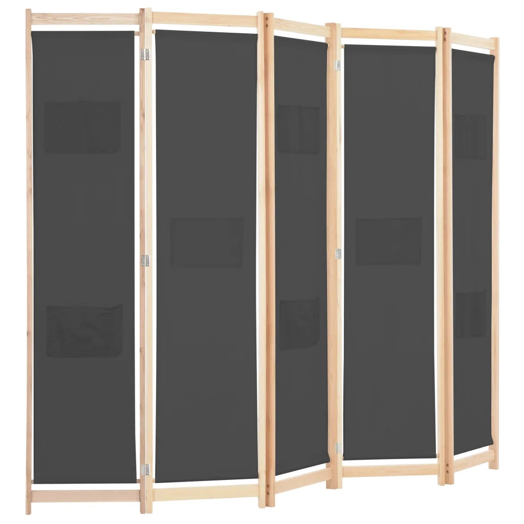 Divisorio Ambienti | Divider per stanze | Paravento a 5 Pannelli Grigio 200x170x4 cm in Tessuto