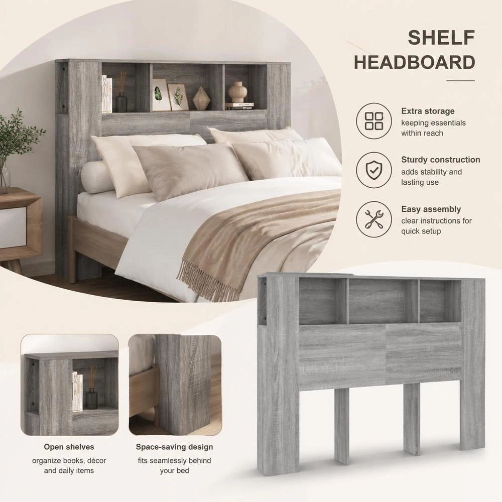 Headboard With Shelves, Sonoma Grey, 140x18.5x104.5 Cm