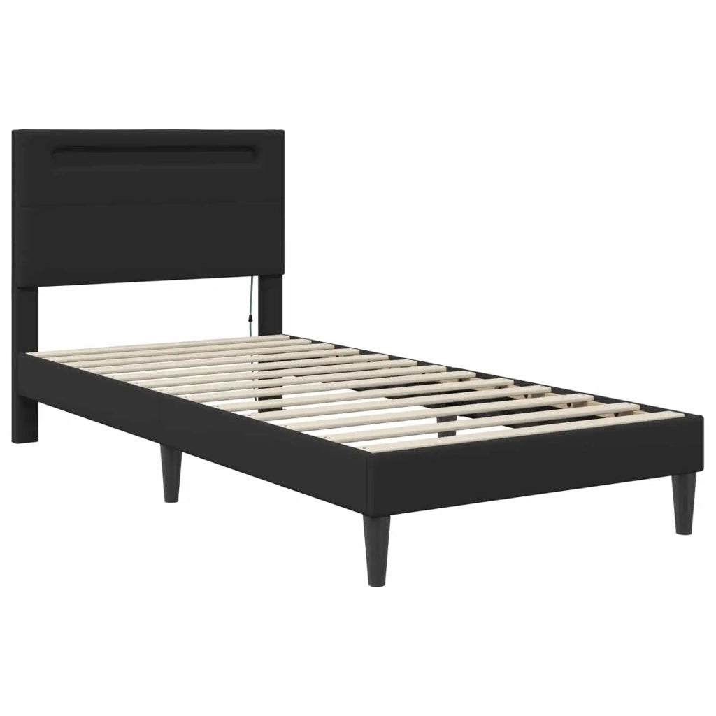 Struttura del letto con strisce LED Nero 90 x 190 cm Similpelle