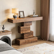 Consolle 108x30x80 cm marrone scuro, base geometrica, pannelli truciolari E1,