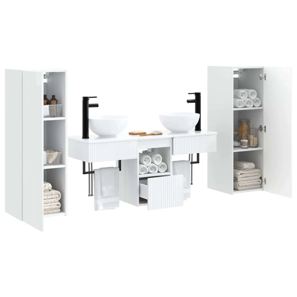 Set di mobili per il bagno 5 pz Bianco Lucido 3405967