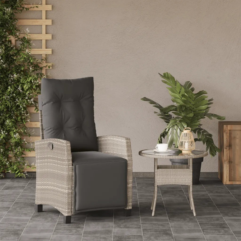 Sedia Reclinabile Giardino | Sedie da Esterno Poggiapiedi Grigio Chiaro Polyrattan