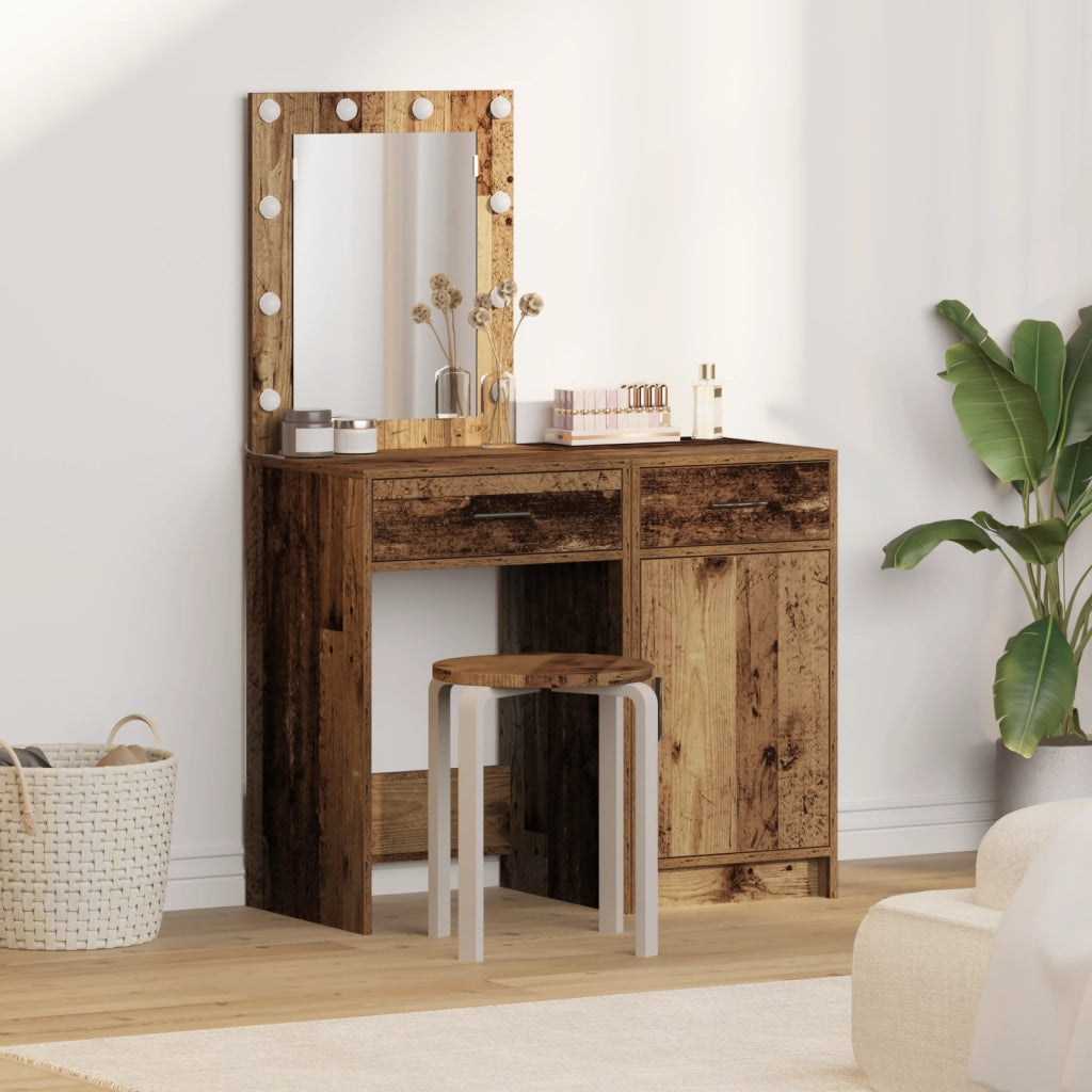 Set di Toeletta a 2 Pezzi con LED in Finitura in Legno Antico