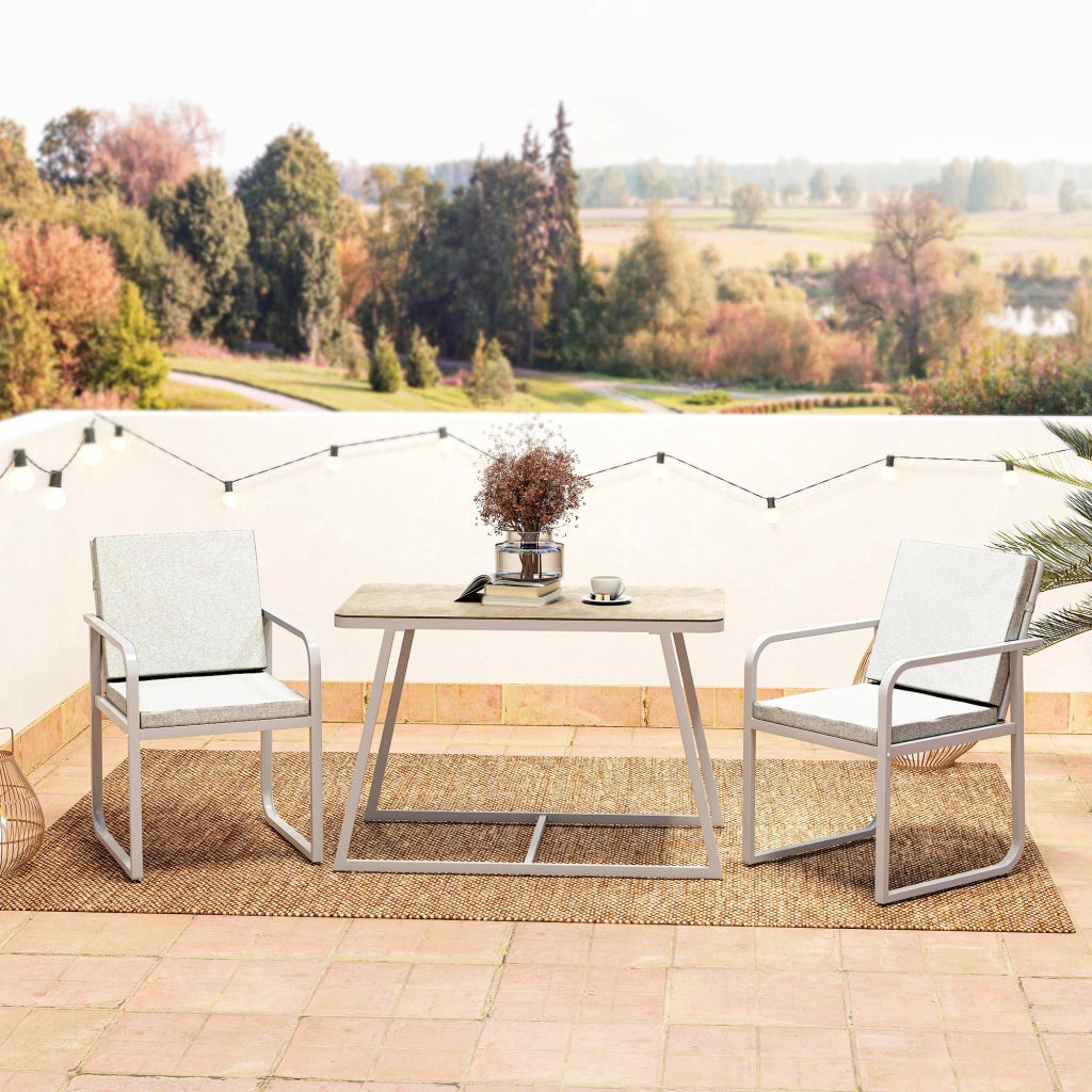 Set da giardino 2 persone con tavolo e sedie ¨C zephmum ¨C grigio, acciaio