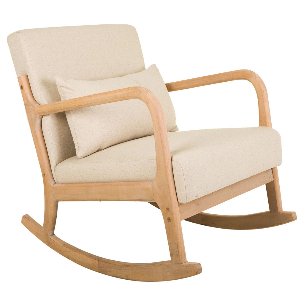 Poltroncina a dondolo in legno imbottita panna 66x88x47/78h