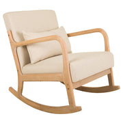 Poltroncina a dondolo in legno imbottita panna 66x88x47/78h