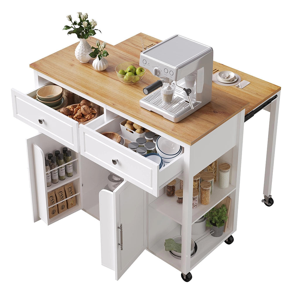 Isola cucina premium con ruote - Xylo - 2 cassetti freni legno multifunzione