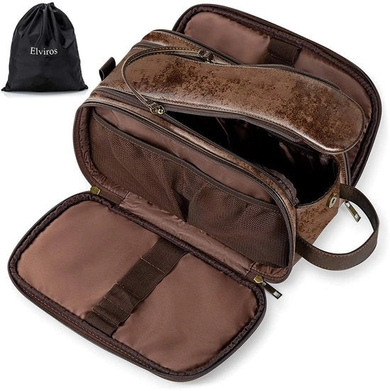 Borse per bagno uomo, borse impermeabili in PU con grande apertura, adatte per viaggi, viaggi di lavoro, fitness, bagno, cioccolato, misura: M