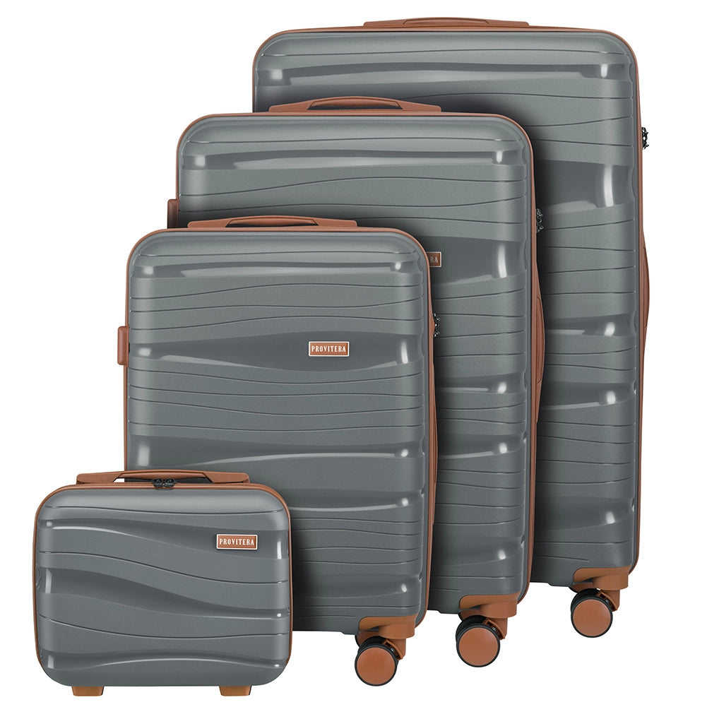 Set 4 Valigie Rivestimento Rigido in Polipropilene Grigio Maniglia Telescopica