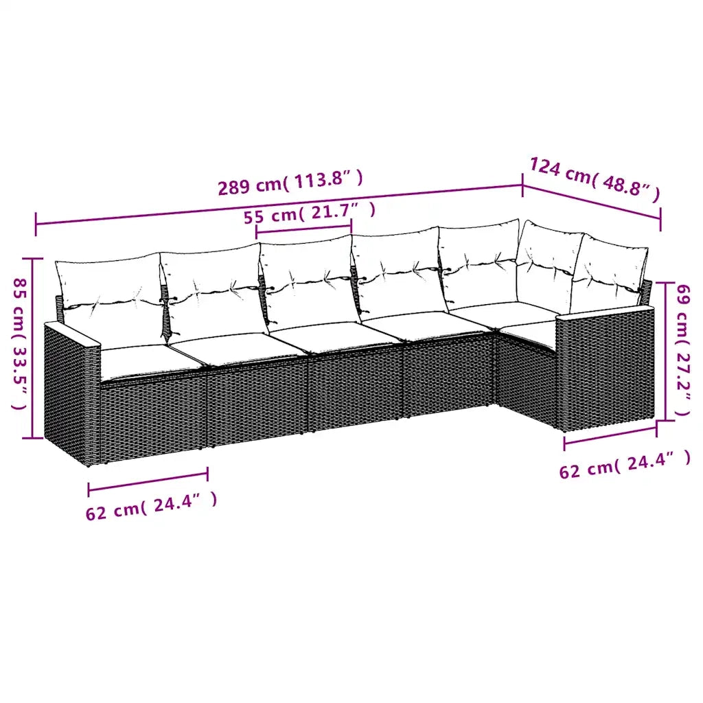 Set Divani da Giardino 6 pz con Cuscini Nero in Polyrattan 3225987