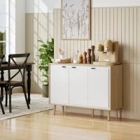 Credenza Moderna a 3 Ante con Ripiano Regolabile, 107x35x77 cm, Bianco Lucido e Rovere