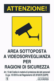 CARTELLO SEGNALETICO ADESIVO AREA VIDEOSORVEGLIATA  cm. 18x12 10.00 pz