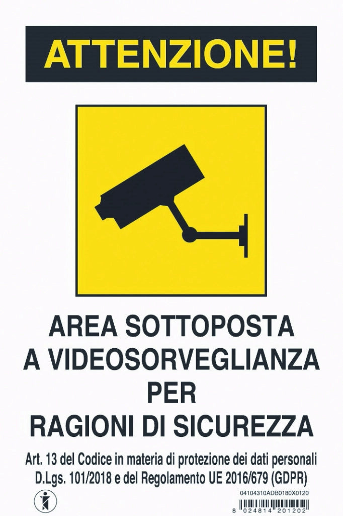 CARTELLO SEGNALETICO ADESIVO AREA VIDEOSORVEGLIATA  cm. 18x12 10.00 pz
