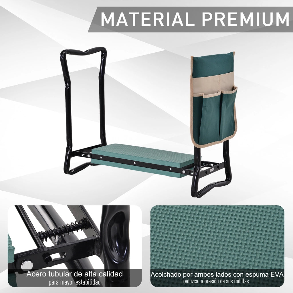 Sgabello da Giardino Pieghevole con Cuscino e Borsa ¨C Minimal ¨C Verde Nero, Polipropilene, Altezza Regolabile