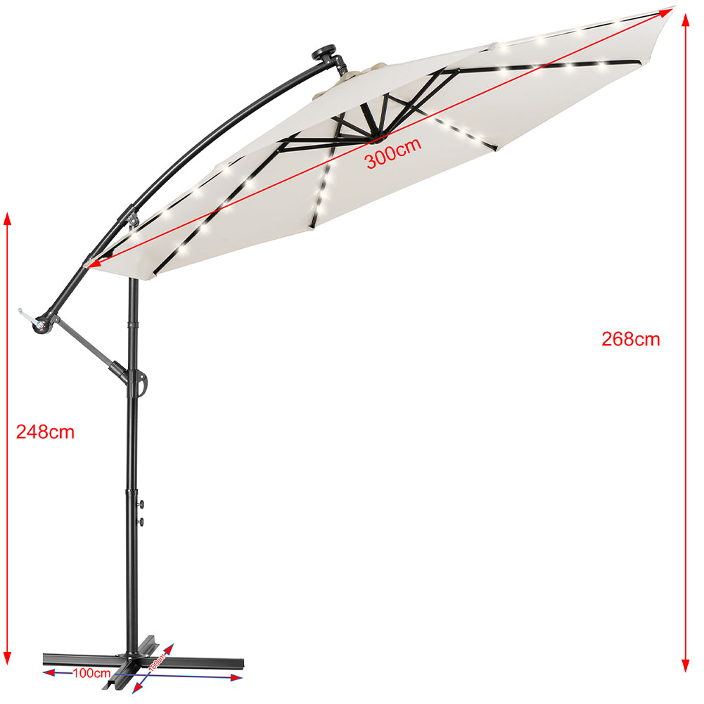 Ombrellone Giardino 3mt con Luce LED Solare Palo Decentrato con Carrucola Beige