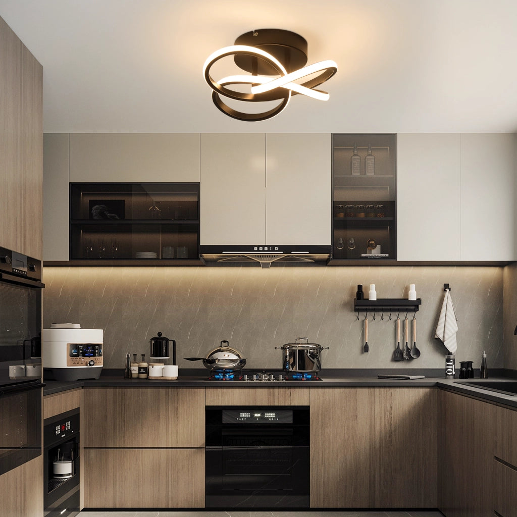ZMH Lampada da soffitto plafoniera LED moderna 28W 3000K design fiore 4 petali nero metallizzato 32cm