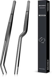 Pincetta da cucina da 25 cm con pinze curve, punte precise, utensile da cucina professionale in acciaio inossidabile per grigliate, piatti e server.