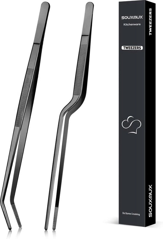 Pincetta da cucina da 25 cm con pinze curve, punte precise, utensile da cucina professionale in acciaio inossidabile per grigliate, piatti e server.