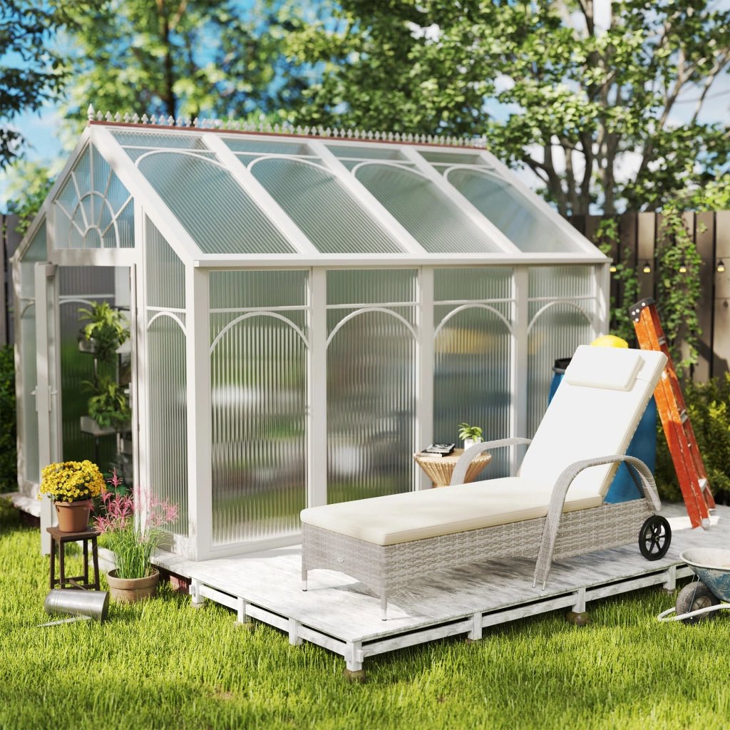 Lettino da spiaggia regolabile con materasso e rotelle ¨C zephmum ¨C grigio chiaro 200x73x30-103 cm