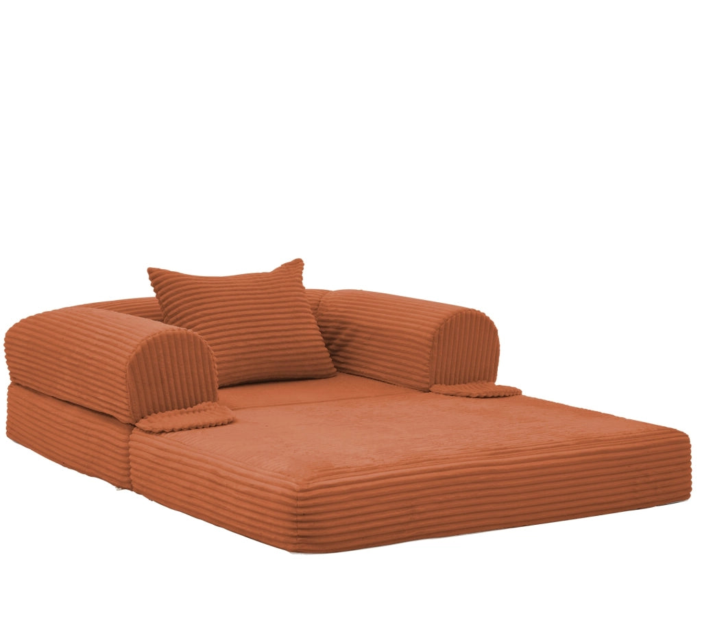 Poltrona letto singola pieghevole in velluto a coste arancione