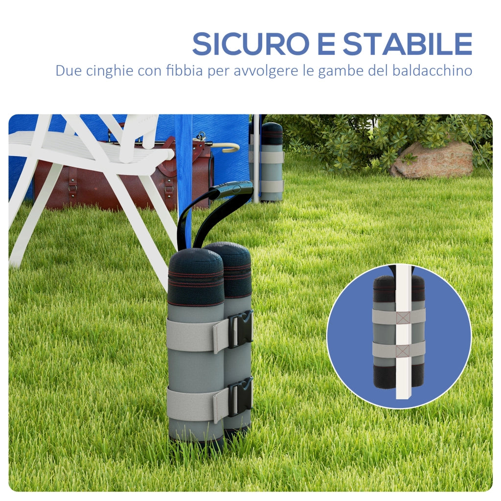 Set 4 Pesi per Gazebo Riempibili con Sabbia fino a 12 kg, in Tessuto Oxford 168D, 20x10x43 cm, Nero e Grigio