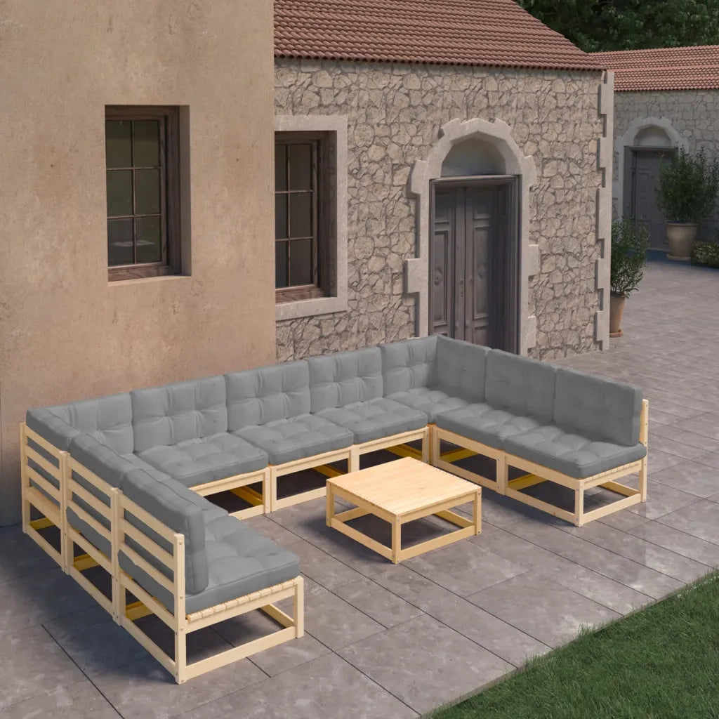 Set Salotto Giardino 10pz Cuscini Antracite Legno Massello Pino 3077199