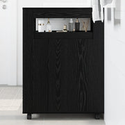 Armadio da bagno stretto con ruote Rovere nero Legno ingegnerizzato