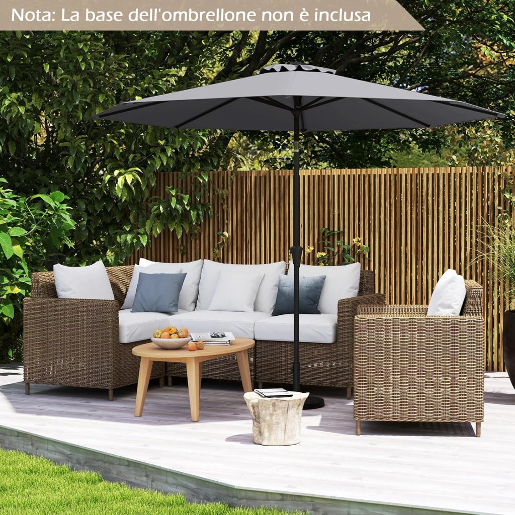 Ombrellone da Giardino, Diametro 3M, Ombrello da Spiaggia con Manovella e Inclinazione Regolabile, Ideale per Spiaggia, Balcone, Giardino (Grigio)