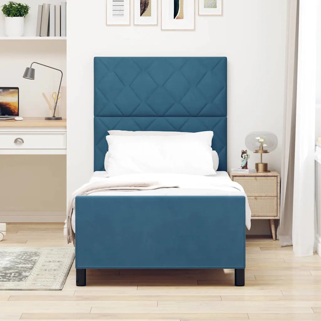 Letto a molle con testiera Blu Scuro 100 x 200 cm Velluto