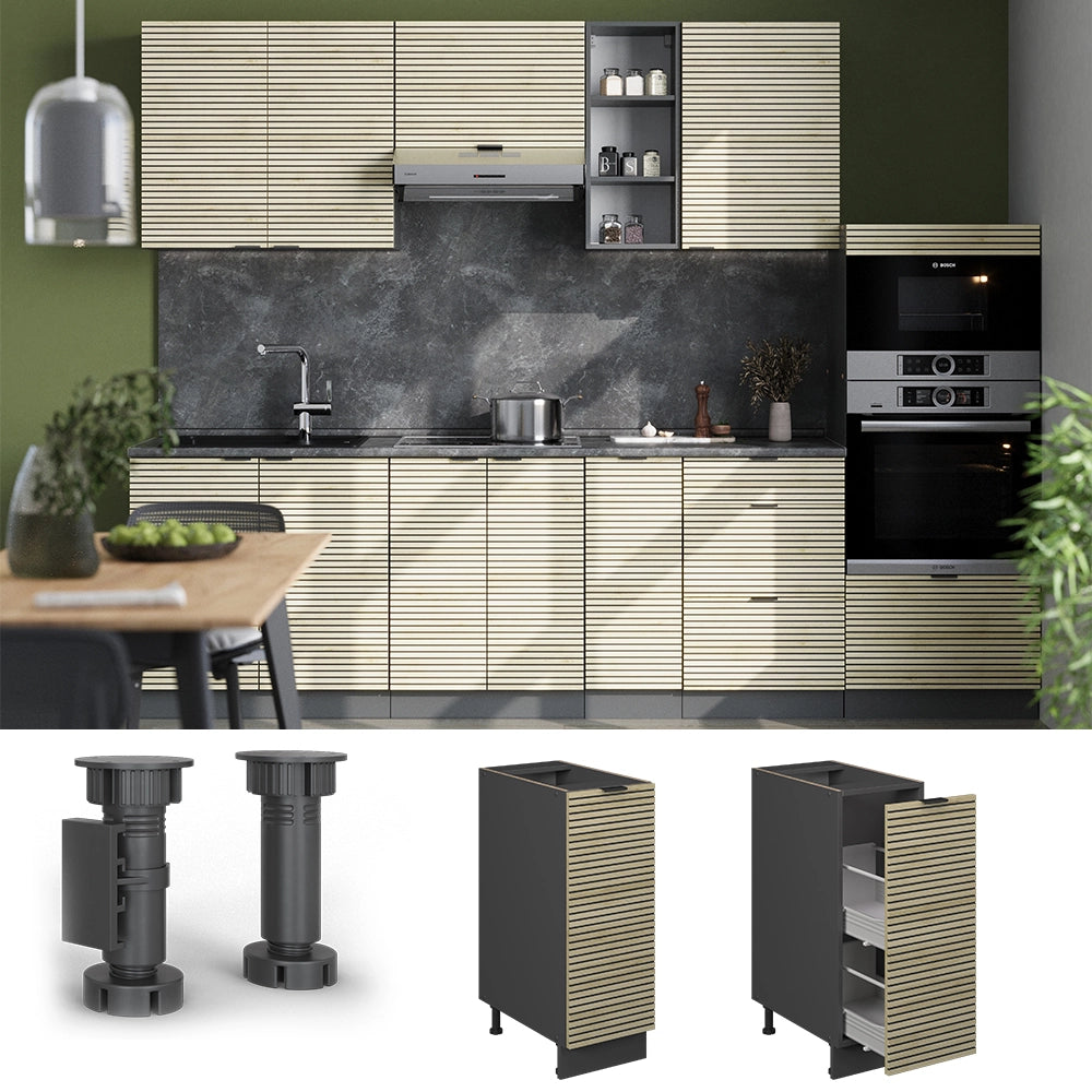 Armadio cucina dispensa alto Fame-Line Pannello in quercia/Antracite 30 cm, PL Rovere Vicco
