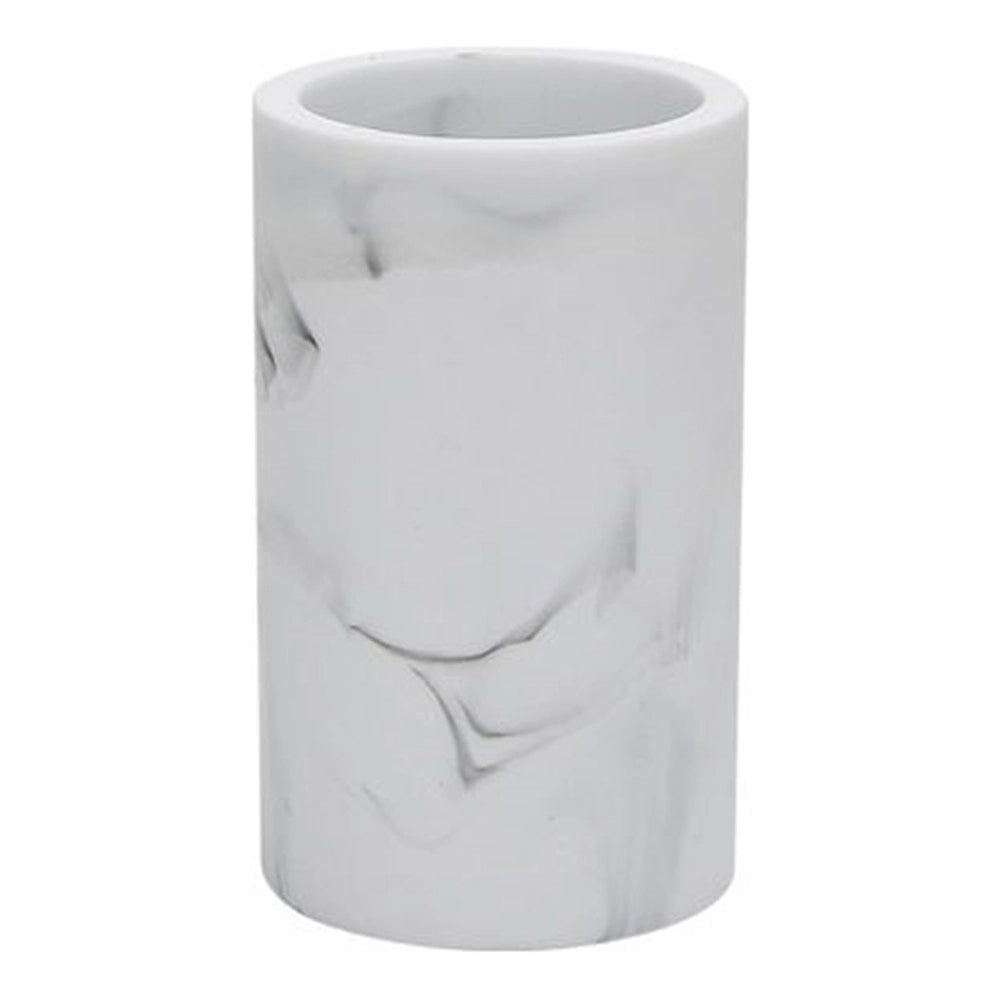 Trade Shop - Bicchiere Porta Spazzolini Effetto Marmo Bianco Accessorio Arredo Da Bagno 87830 -