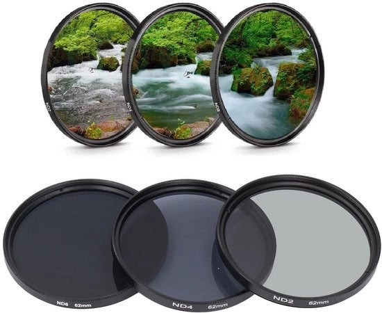 Filtro di Lente per Fotocamera - Set di Filtro ND - ND2/ND4/ND8 - Rivestimento a Molti Strati HD - Anti Diffusione della Luce - Vetro Ottico Anticorrosivo - 62 mm