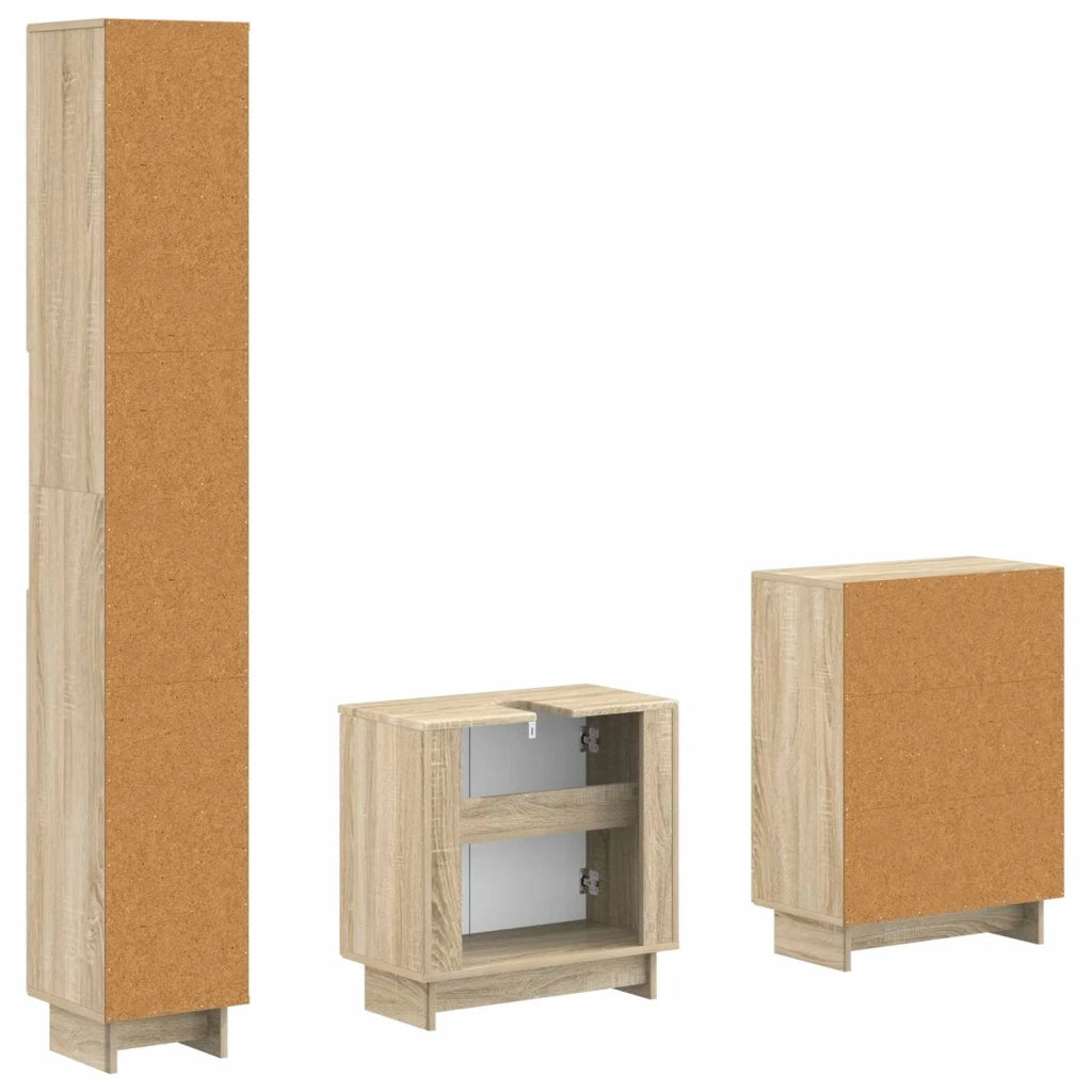 Set di armadietti da bagno in 3 pezzi EDE Rovere Sonoma 3417416