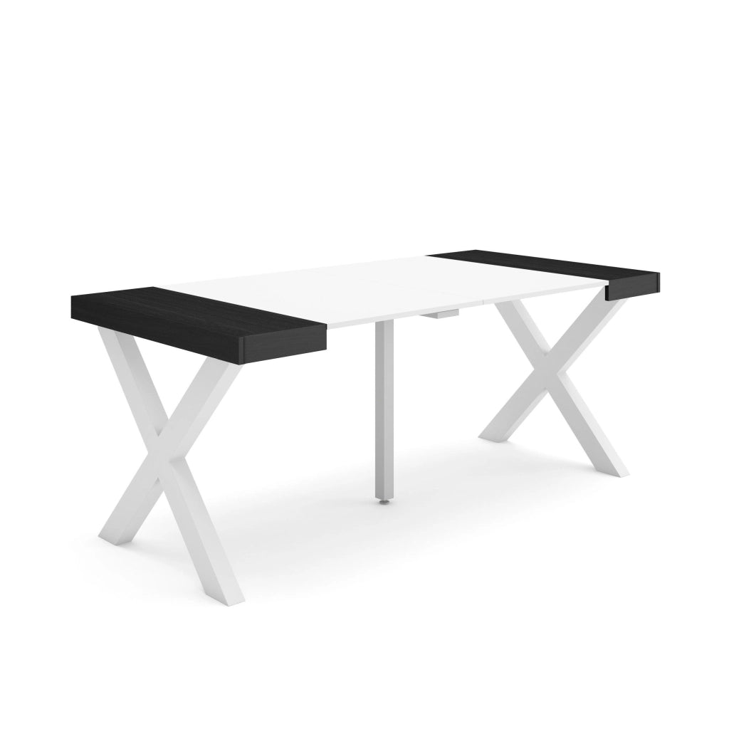Consolle allungabile, 58 fino 180x90x73cm, Per 8 persone, Gambe in legno, Bianco e nero RF2768