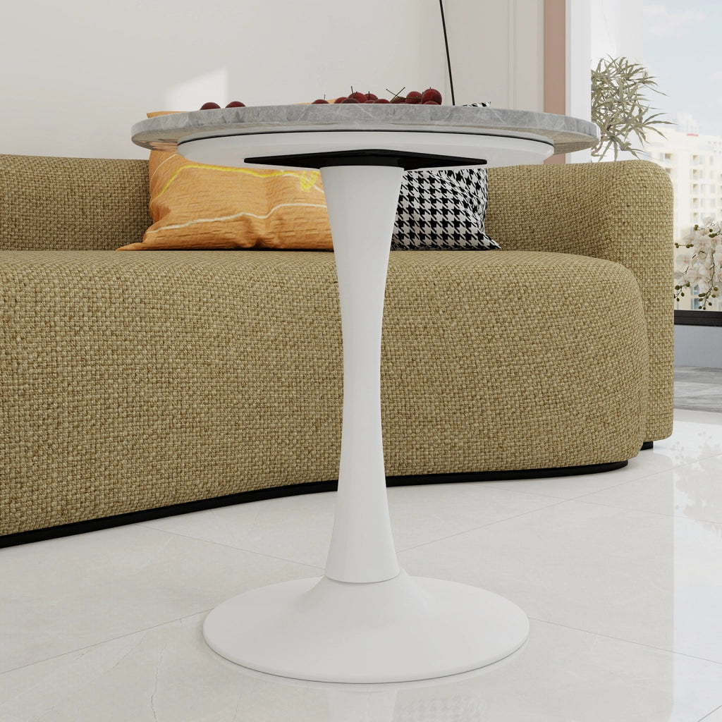 Tavolino da Caff¨¨ Rotondo ¨C MINIMAL ¨C Marmo Bianco con Venature Grigie, 70 cm