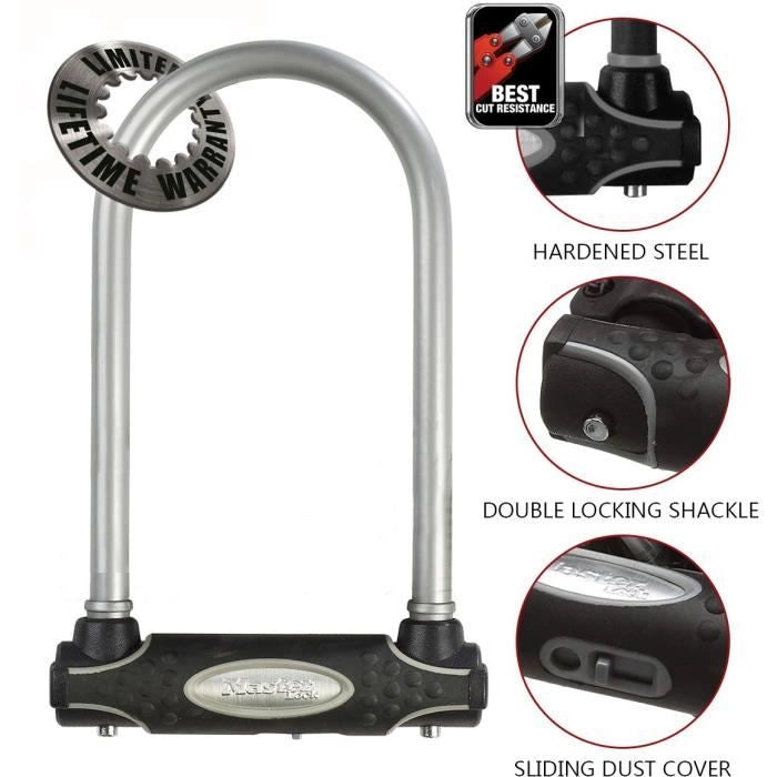 MASTER LOCK Lucchetto per bicicletta U [Con chiave] - Ideale per biciclette, bici elettriche, MTB e altro