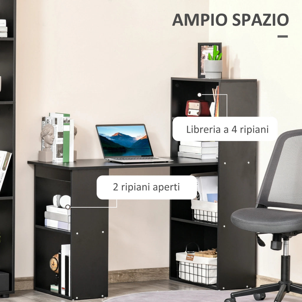 Scrivania PC in Legno con 6 Ripiani Portaoggetti Laterali, 120x55x120 cm, Nero