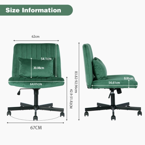 Sedia da ufficio per home office girevole e regolabile in altezza con ruote silenziose e cuscino in tessuto verde