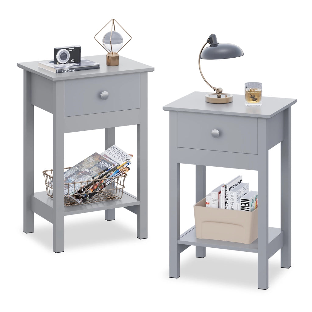 Comodino in Legno con Cassetto e Ripiano ¨C zephmum ¨C Grigio