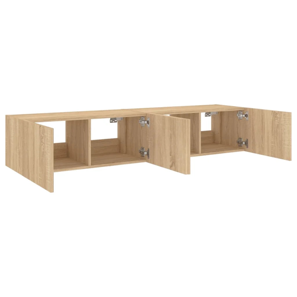 Mobile TV multimediale da parete mensola TV mobile TV sala da pranzo soggiorno camera da letto luci LED 2 pezzi rovere Sonoma 80 x 35 x 31 cm marrone 02_0029182