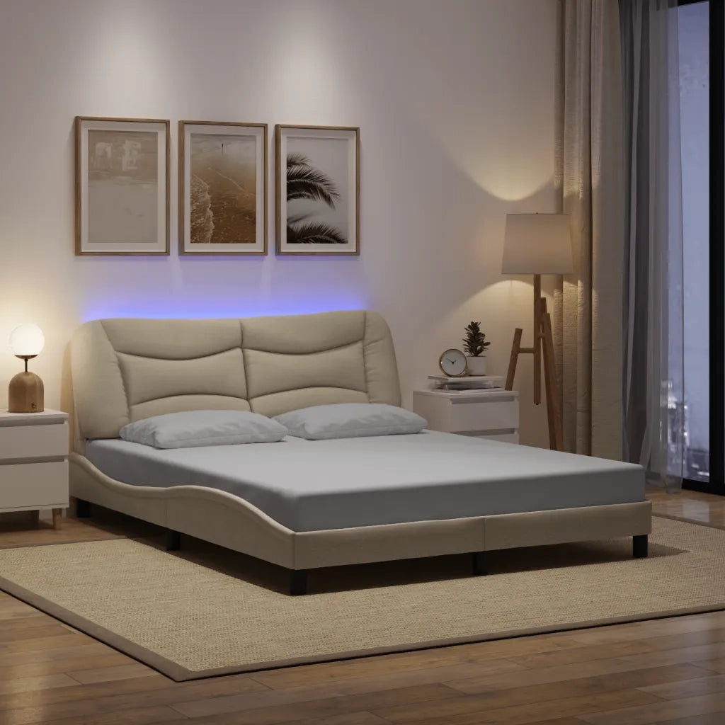 Giroletto con LED senza Materasso-Struttura Letto Hvar Crema 160x200 cm in Tessuto