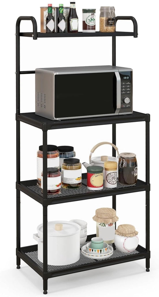 COSTWAY Microonde Scaffale da Cucina per Microonde in Metallo a 4 Ripiani, Carrello per Microonde Scaffalatura Organizzatore Portaoggetti, 60 x 34 x 136 cm (Grigio)