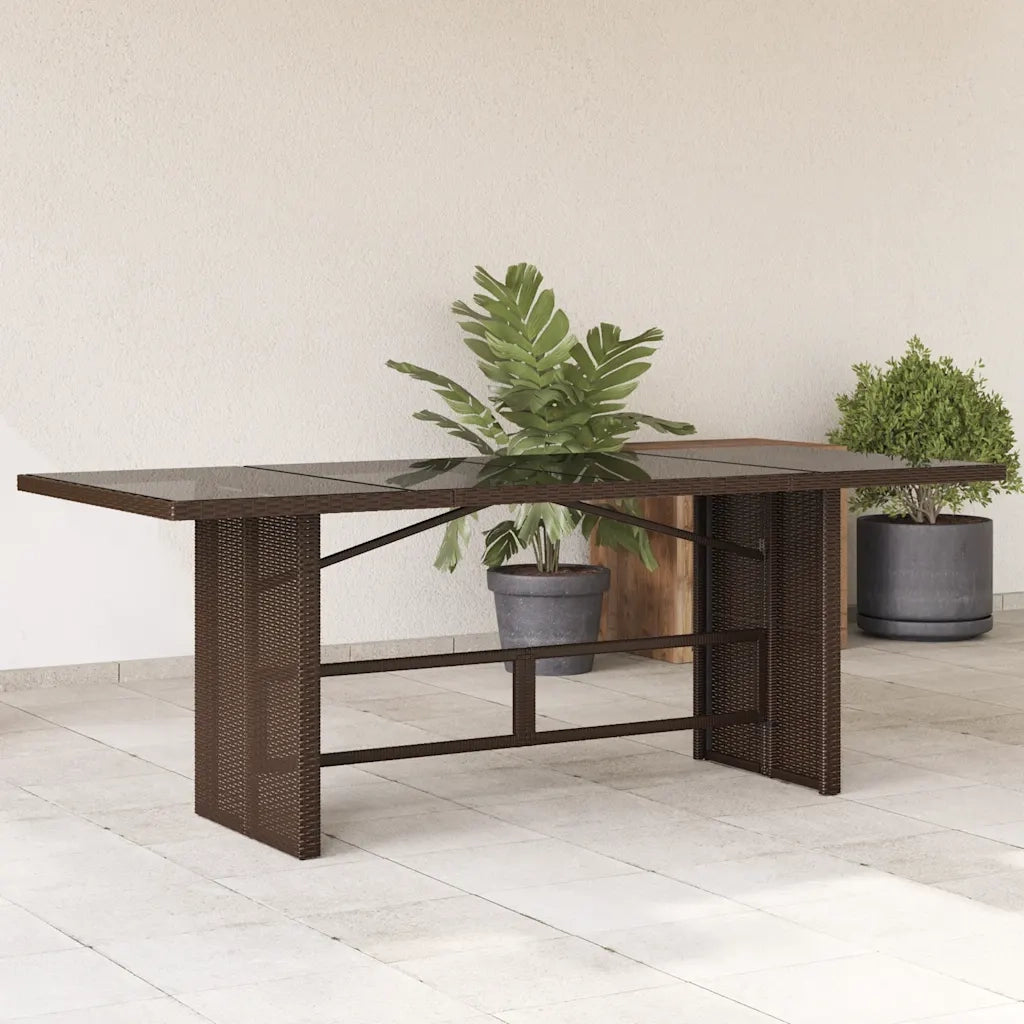Tavolo Giardino | Tavolino da esterno Piano in Vetro Marrone 190x80x75cm Polyrattan