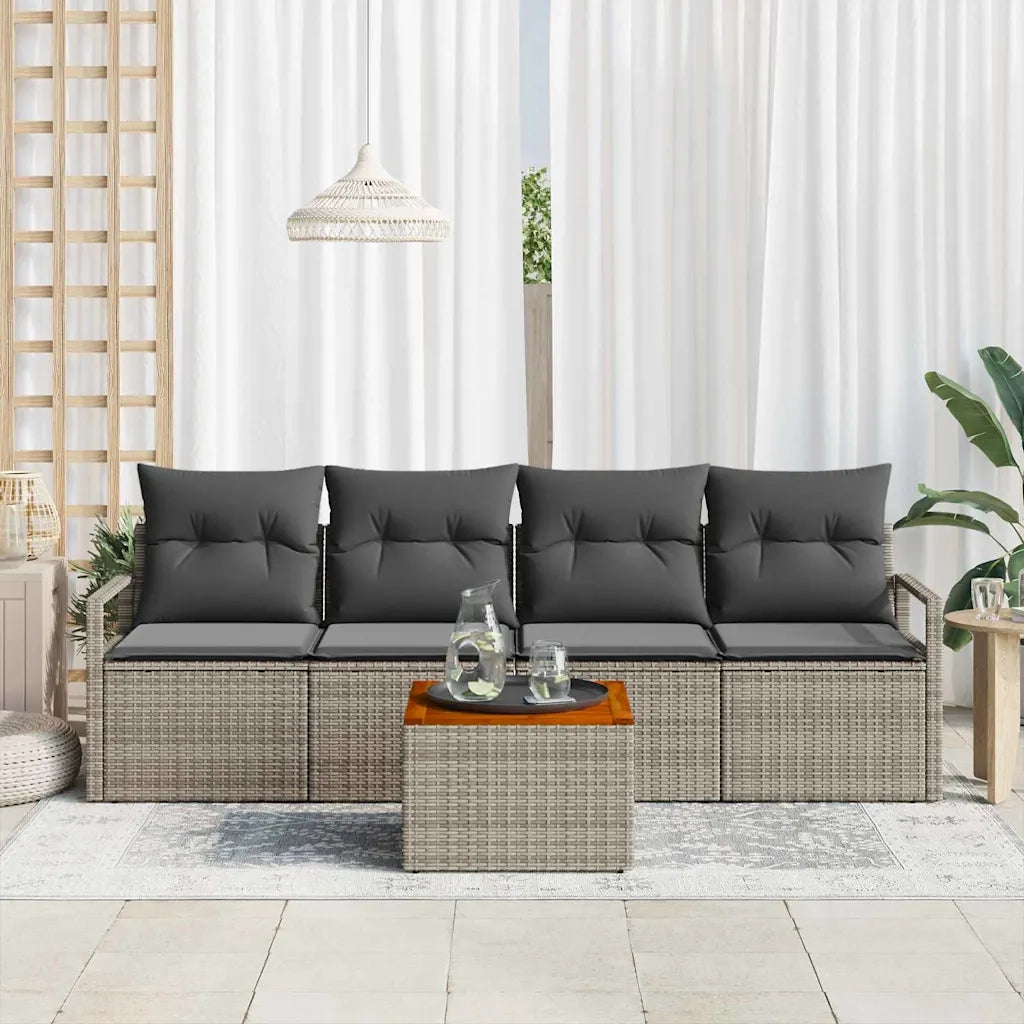Set Divano da Giardino con cuscino 5 pcs Grigio polyrattan