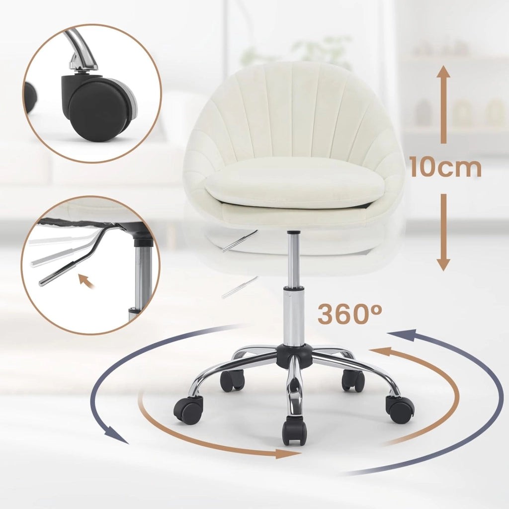 Sedia da Scrivania per Casa Regolabile in Altezza con Rotelle, Sedia Trucco Girevole Ergonomica, Ufficio, Camera da Letto, Studio, Velluto, Crema, BS167cm