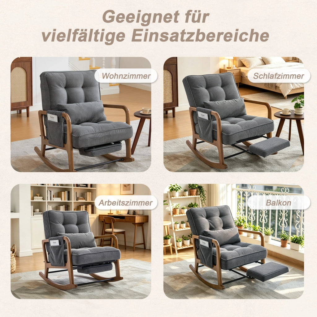 POLTRONA A DONDOLO CON POGGIAPIEDI 70x80x92 cm CORD GRIGIO